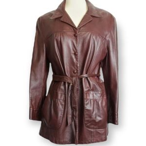 1970s tailored buttery soft leather belted blazer jacket womens size LG vtg 18